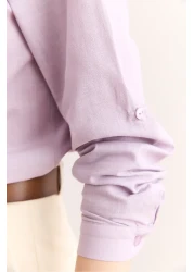 Olalook Women's Lilac Collar Stone and Sequin Detailed Flam Linen Shirt Gml-19001321