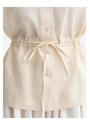 Lavanta Tekstil قميص مزين بالزهور ومطرز بتفاصيل جلد