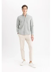 Defacto قميص Oxford Basic بياقة بولو - مقاس عادي، وأكمام طويلة A8028ax24sp