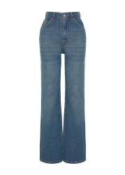  Collection Blue - High Waist Vintage Wide Leg Jeans with Pale Effects - Twoss24Je00050