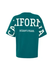  Collection Emerald Green 100% Cotton Back Slogan Printed Oversize/Wide Fit Knitted T-Shirt TWOSS24TS00091