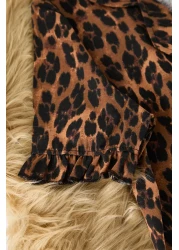  Collection 100% Cotton Leopard Print Ruffle Pajamas Set - Thmss24Pt00223