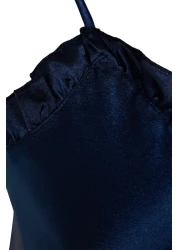  Collection Navy Blue Ruffled Rope Strap Satin Shorts Woven Pajamas Set Thmss22Pt0274