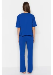  Collection طقم بيجامة قطن 100% باللون الأزرق الداكن - تي شيرت وبنطلون THMSS23PT00134