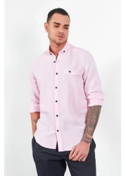 Manche قميص رجالي - كم طويل وردي، كتان من القش، Me22s111498-1498