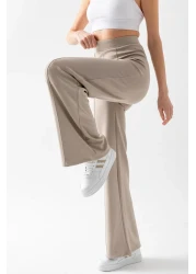 CNRCollection بنطال ضيق نسائي من القماش المشروط ذو اللون الحجري ذو مقاس واسع