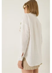 Bianco Lucci قميص Aerobin نسائي مطرز بالترتر والترتر ذو المقاس العادي 60283213