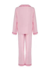  Collection Pink Heart Embroidered Bias Tape Viscose Woven Pajama Set Thmaw25Pt00179