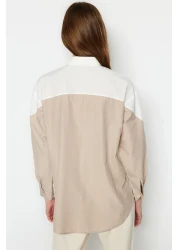  Collection Ecru Color Block Boyfriend Wide Fit Woven Shirt TWOSS23GO00393