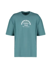  Collection تي شيرت قطني سميك كبير الحجم/قصة واسعة ورقبة دائرية وأكمام قصيرة مطبوع عليه نص TMNSS23TS00083