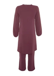  Modest بدلة منسوجة من قماش البرقوق مع خصر مطاطي من Aerobin Tunic-Pants TCTSS22US0023