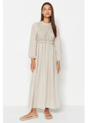  Modest فستان منسوج بتفاصيل حجرية من الجبر/الصدفية TCTAW24EB00110