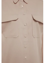  Modest طقم قميص وبنطلون بيج - تفاصيل الجيب، إغلاق سريع TCTAW22US0013