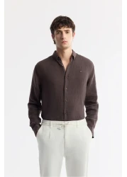 Avva بنطال تشينو رجالي من مزيج الكتان بخصر مريح ورباط علوي B003036