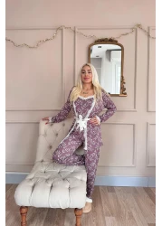 Pijamaevi Purple Olive Branch Patterned Pegasus Pajama Set