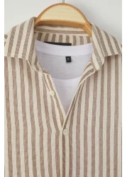  Collection Premium Brown Regular Fit Striped Textured Shirt Tmnss23Go00062