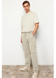  Collection بنطال كارجو بقصة عادية بلون حجري للجنسين - خصر مطاطي، قصة مربوطة TMNSS24PL00003