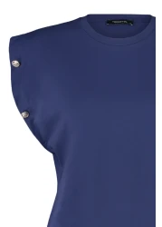  Collection Navy Blue 100% Cotton Button Detailed Wadding Appearance Basic Crew Neck Knitted T-Shirt TWOSS23TS00016