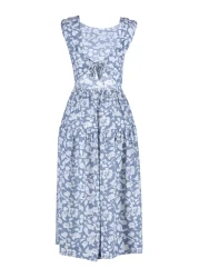  Collection فستان ميدي منسوج بتصميم زهور منخفض الخصر ومفتوح من الخصر باللون الأزرق TWOSS21EL0709