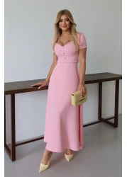 MILANOFOX Square Neck Belted Button Detailed Flared Double Dress – Stylish Comfortable Casual and Special Occasion Dress