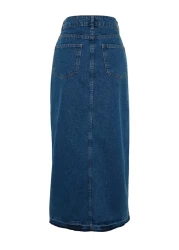  Collection تنورة طويلة من قماش الدنيم باللون الأزرق الداكن - تفاصيل الشق TWOSS23ET00289