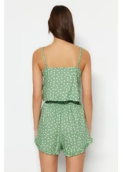  Collection Mint Polka Dot Ruffle Detail Rope Strap Viscose Shorts Woven Pajama Set Thmss21Pt0742