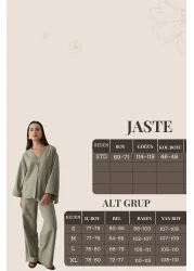 JASTE Women's Buttoned V-Neck Kimono & Elastic Waist Trousers Linen Set