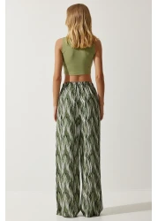 Happiness İstanbul بنطلون بالازو فسكوزي منقوش باللون الكاكي للنساء EN00606