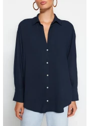  Collection Navy Blue Oversize Woven Shirt - Wide Fit TWOAW24GO00207