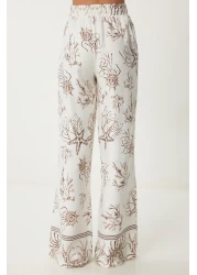 Happiness İstanbul طقم تونيك وبنطلون صيفي منقوش باللون البني للنساء FN03457