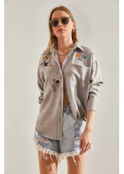 Bianco Lucci قميص كتان نسائي مطرز