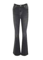  Collection Black Contrast Stitching High Waist Flare Jeans Twoss22Je0460