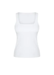  Collection White Recovery 2 Layers With Pad Inside Sports Bra Square Collar Knitted Sports Top/Blouse THMSS24BZ00002
