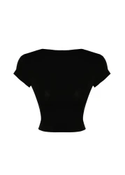  Collection بلوزة سوداء محبوكة قابلة للتمدد من القطن بدون ظهر TWOSS23BZ00912