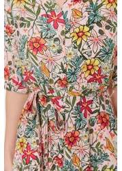  Collection Lilac Floral Pattern Belted Midi Woven Viscose Shirt Dress TWOSS20EL1559