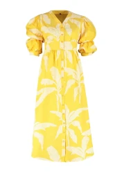 Modest فستان منسوج بطبعة زهور صفراء TCTSS24EB00015