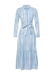  Modest Blue Shirt Dress with Gradient Stripes and Belted - Tctss24Eb00150