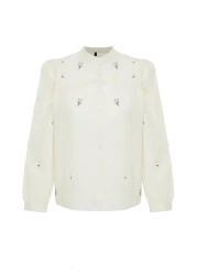  Collection قميص منسوج مطرز بالزهور باللون البيج TWOSS23GO00152