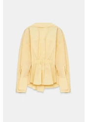 Setre Butter Yellow Waist Detailed Asymmetric Closure Long Sleeve Wide Cut Shirt