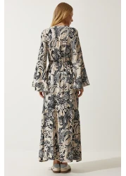 Happiness İstanbul فستان فيسكوز صيفي منقوش باللون البيج للنساء DD01303