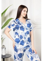 mervemoda Women's Silk Satin Thin Summer Front Button Pajamas Set