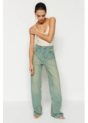  Collection جينز أزرق عتيق ذو تأثير شاحب عالي الخصر وواسع الساق TWOSS23JE00166