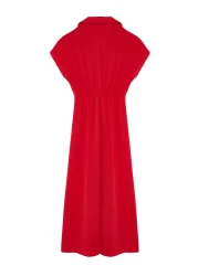  Collection فستان Aerobin أحمر متوسط الطول - سادة على شكل حرف A، ياقة مزدوجة الصدر TWOSS24EL00599