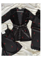 Pijamacs Black Cherry Patterned Pegasus Pajama Set with Apron