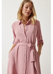 Happiness İstanbul Women's Candy Pink Belted Shirt Dress DD01256