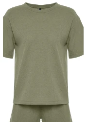  Collection Khaki Waffle Fabric Knitted Pajamas with Shorts Thmss22Pt0524