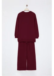  Modest Burgundy Ribbon Detailed Oversize Tracksuit Set Tctaw25Us00119