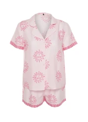  Collection طقم بيجامة منسوجة بنقشة الشمس الوردية مع شورت فيسكوز THMSS24PT00009