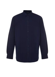  Collection Unisex Navy Blue Regular Fit Linen Look 100% Cotton Shirt - Tmnss23Go00099 Tmnss23Go00099