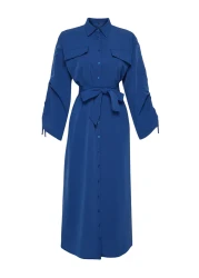  Modest Saks Cotton Shirt Dress with Adjustable Sleeves and Belted - TCTSS23EB00365